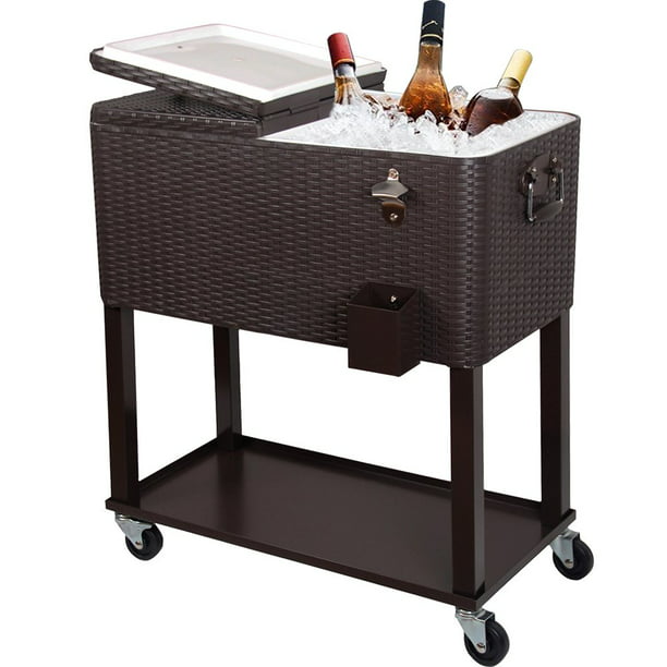 Patio Cooler Rolling Portable Outdoor Party Beer Drink Ice Chest Cart New 80 Qt